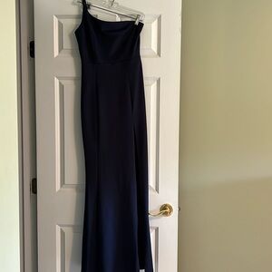 Navy blue formal dress, one shoulder,  slit left leg,  fully lined, stunning!